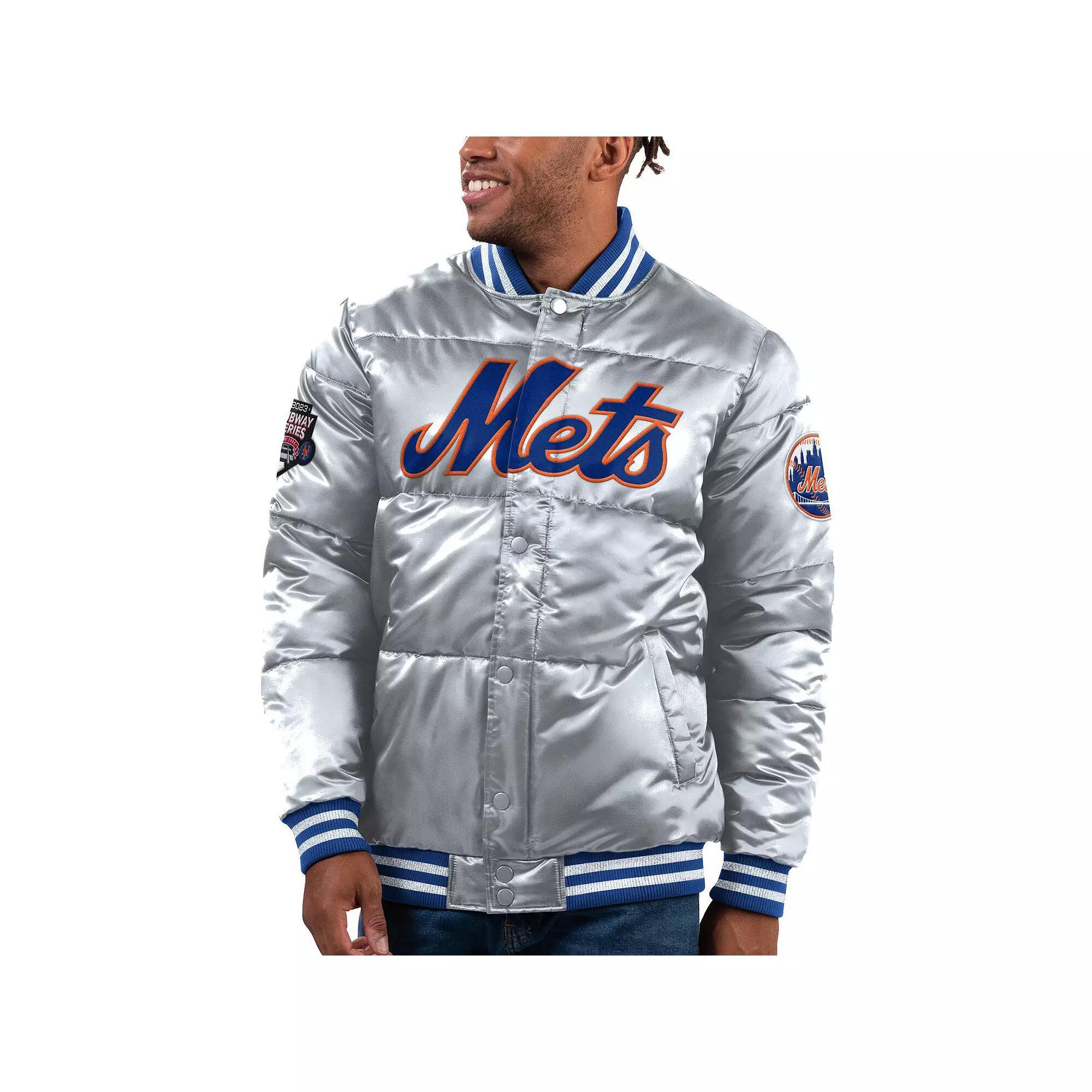 Men's Starter Silver New York Mets Bronx Satin Full-Snap Varsity Bomber Jacket, Size: Large Product Image