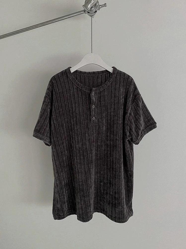 RT No. 18055 GRAY KNIT HENRY COLLAR SHORT SLEEVE Product Image