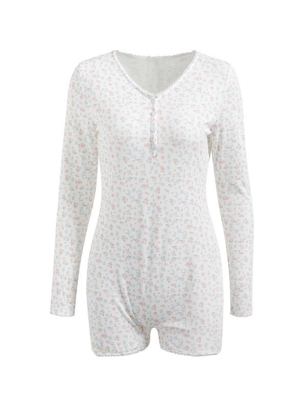 Disty Floral V Neck Breasted Romper Lounge Set Product Image