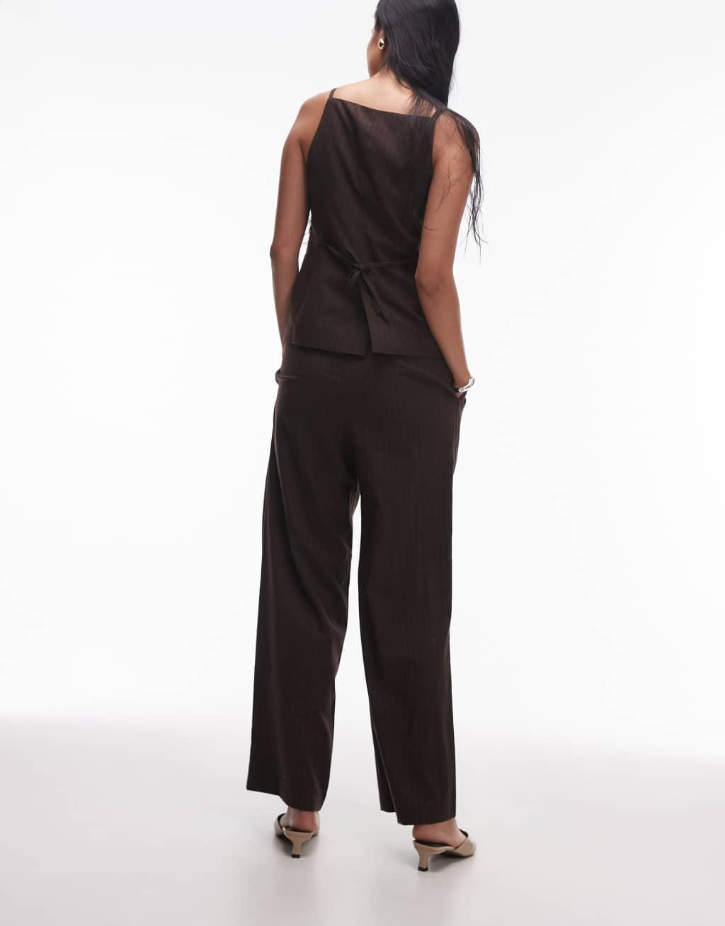 Topshop pleat front tailored sweatpants in chocolate pinstripe Product Image