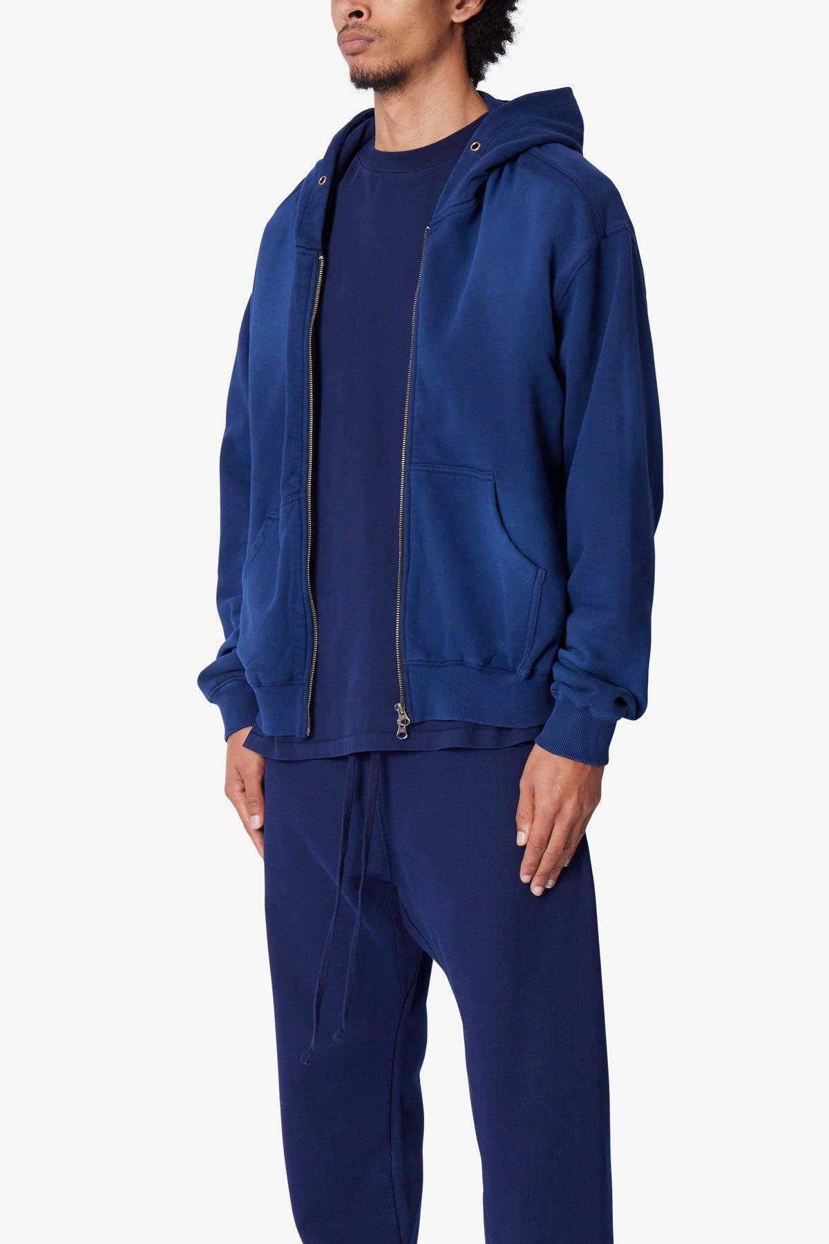 Faded Basic Zip Up Hoodie - Navy Product Image