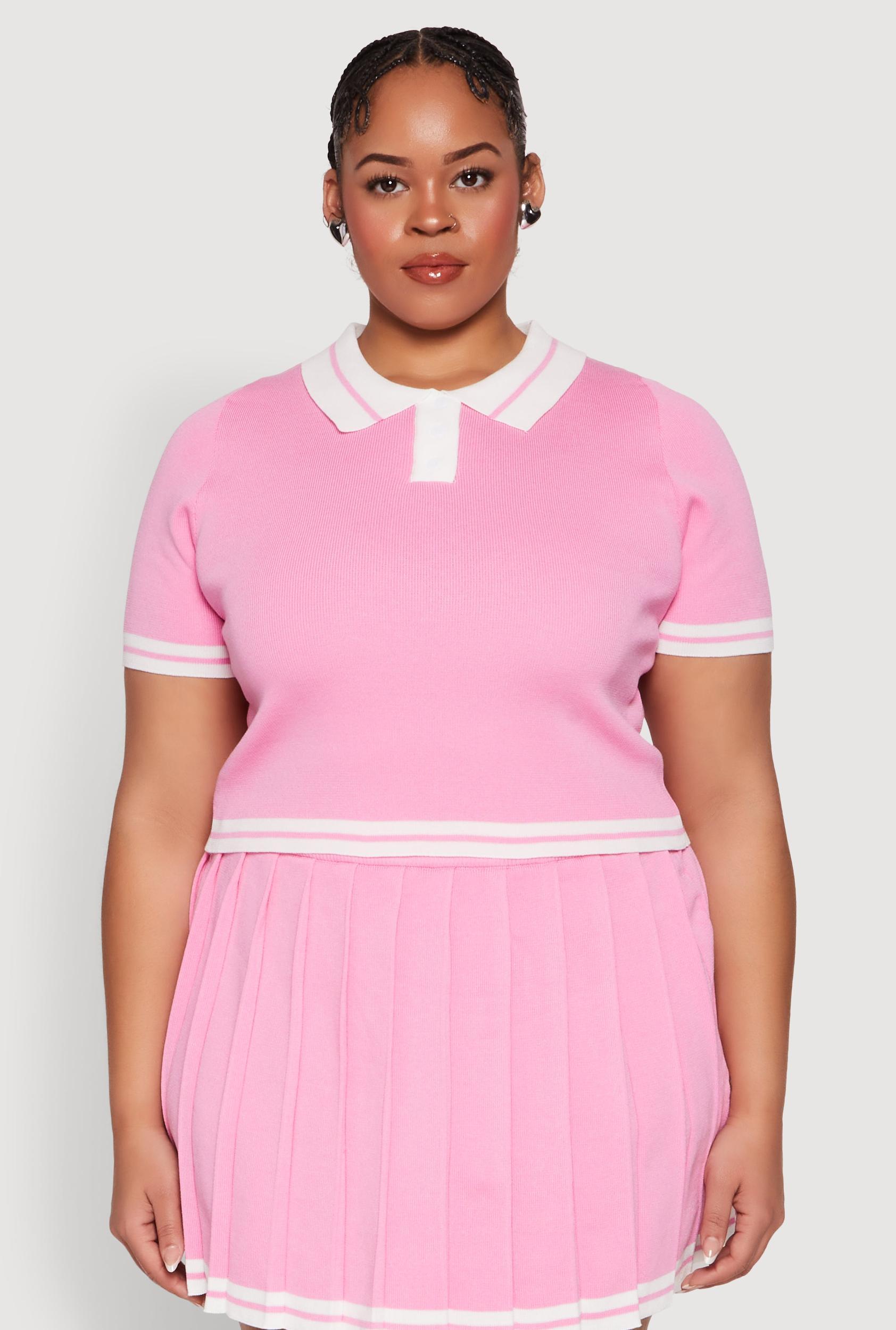 Womens Plus Size Daisy Varsity Stripe Crop Polo Tee Product Image