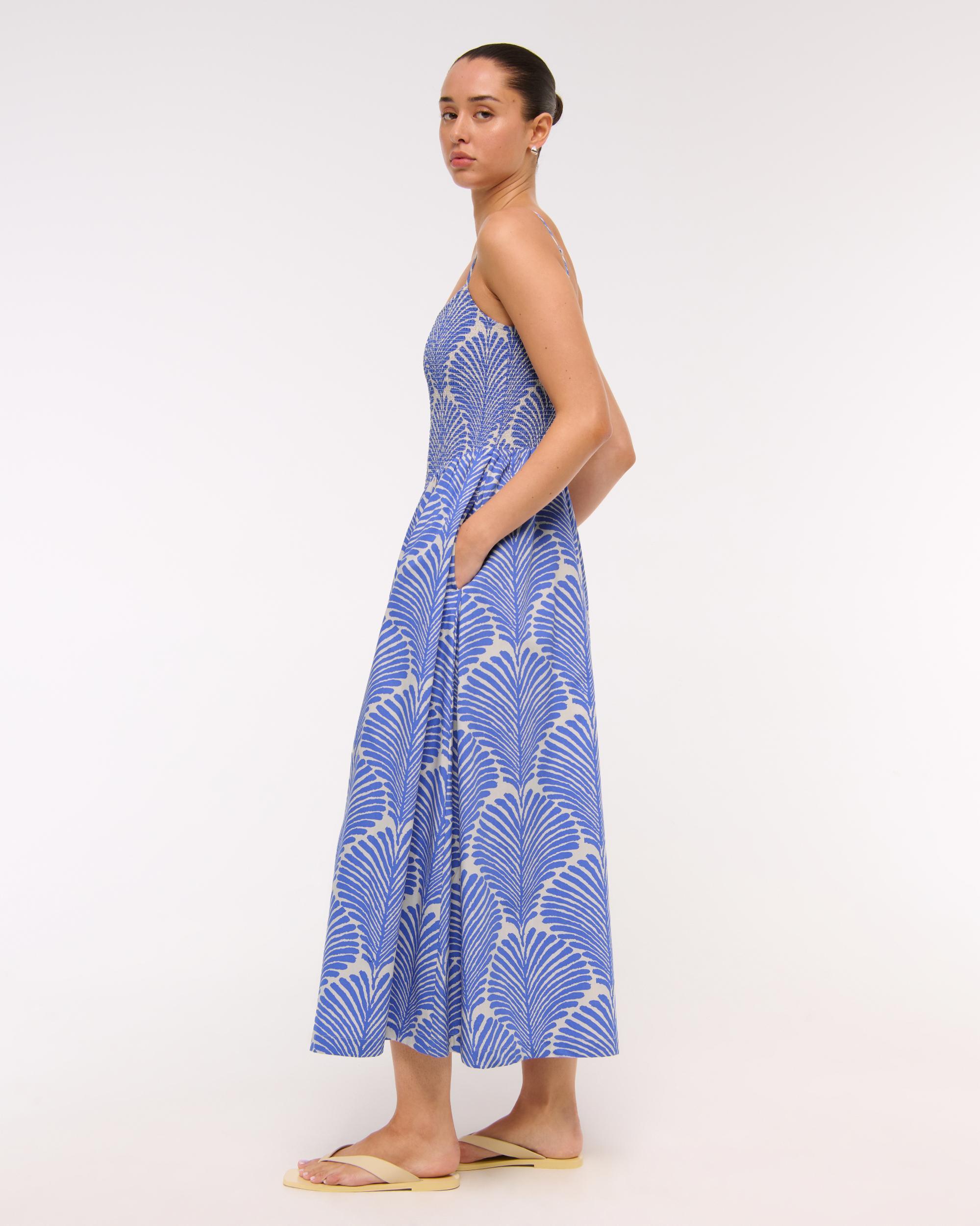 Dipped-Waist Smocked Midi Dress Product Image