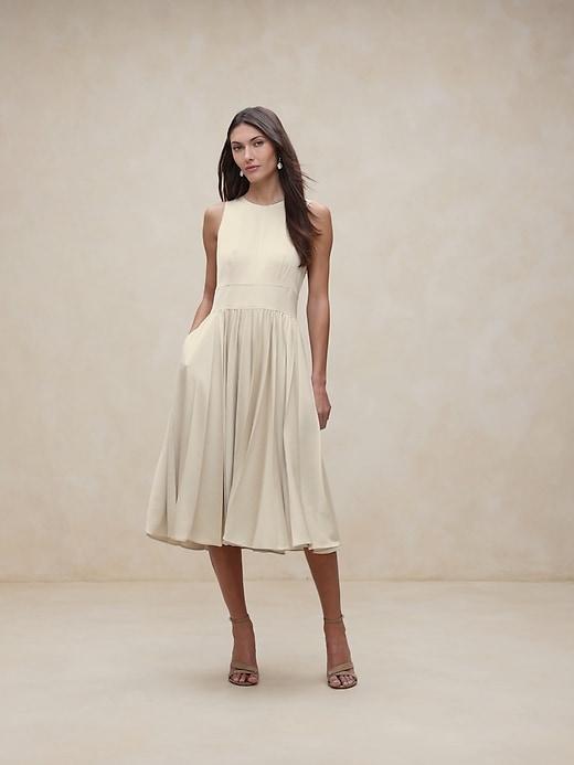 Ness Pleated Satin Midi Dress Product Image