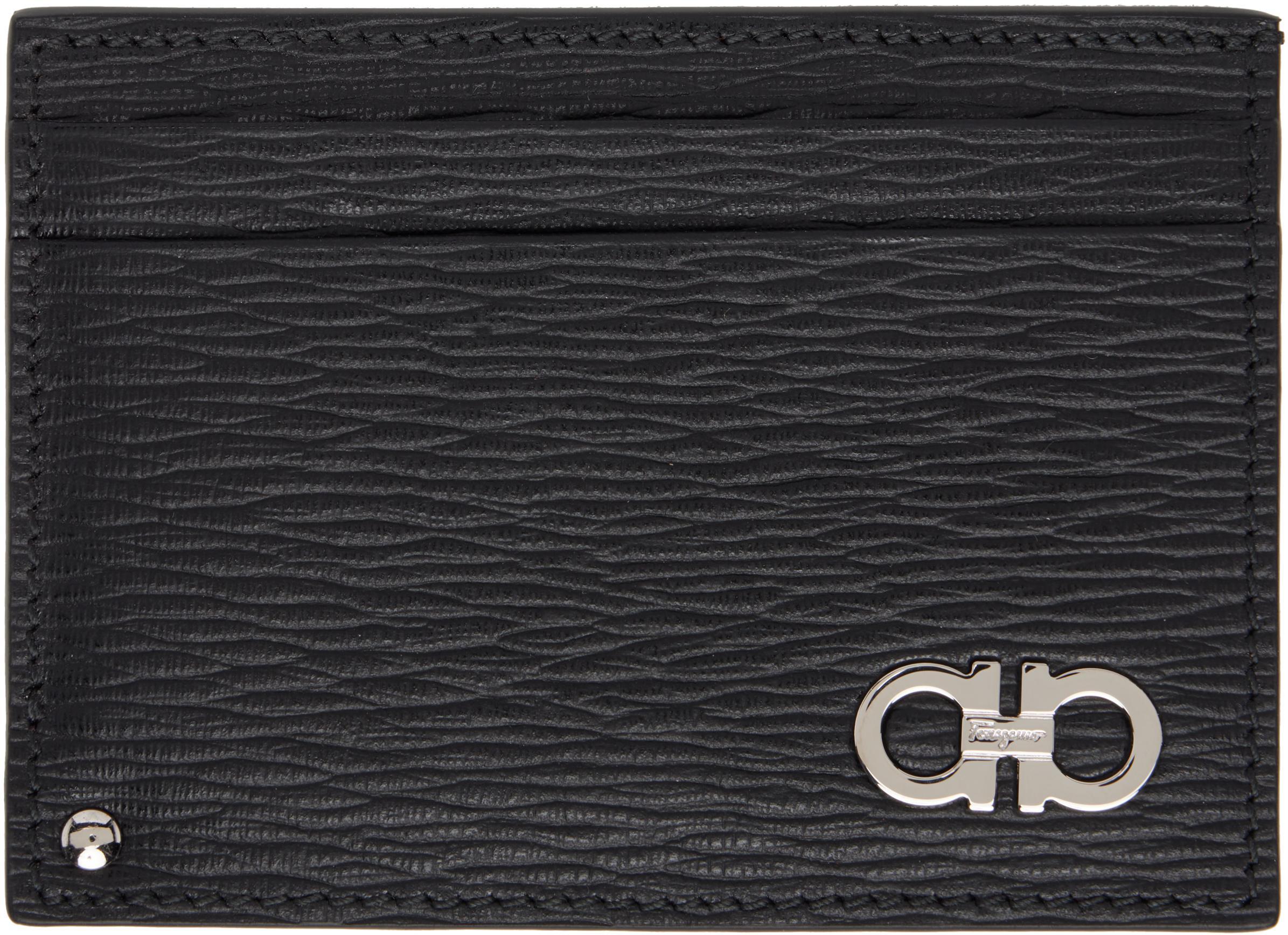 FERRAGAMO Black Gancini Card Holder In Nero Red Product Image