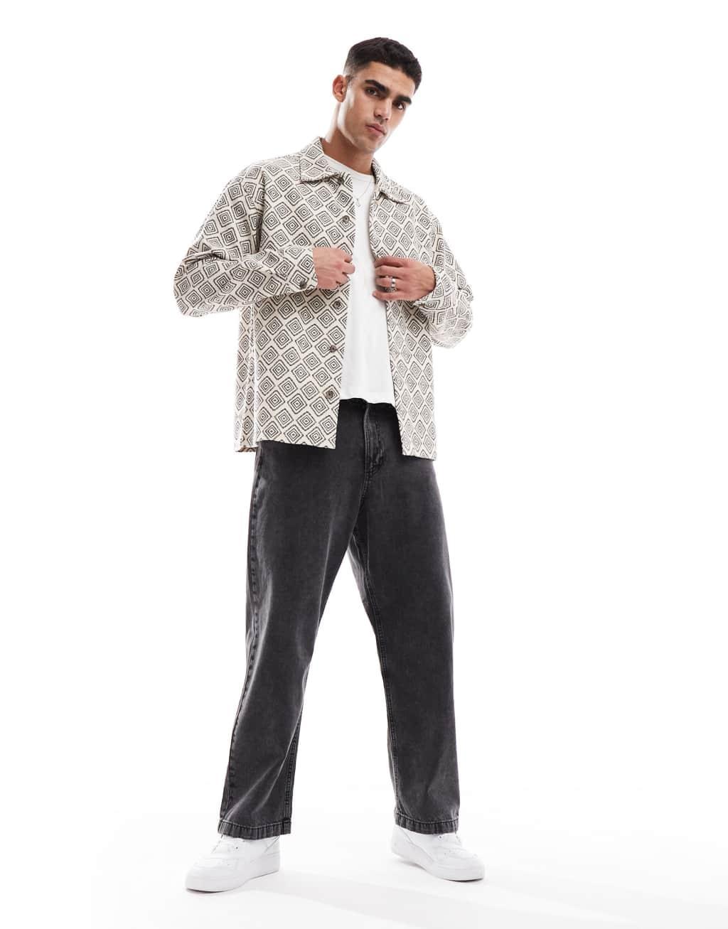 Jack & Jones printed overshirt in ecru Product Image