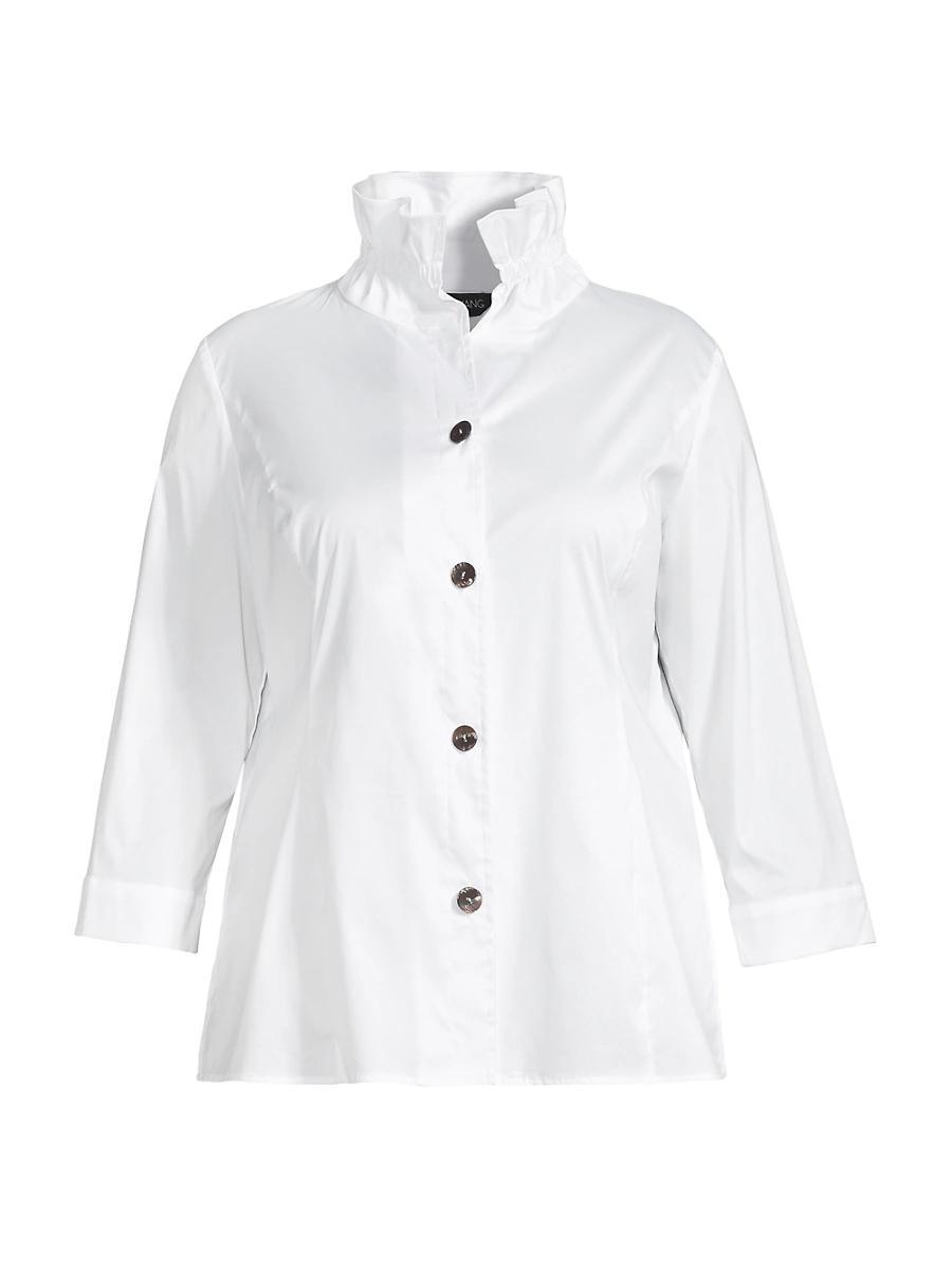 Womens Ruffle-Neck Cotton Poplin Blouse Product Image