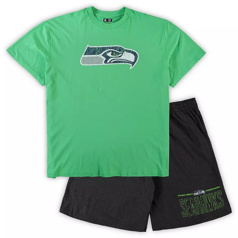 Men's Concepts Sport Neon Green/Heathered Charcoal Seattle Seahawks Big & Tall T-Shirt & Shorts Set, Size: XLT, Brt Gr Product Image