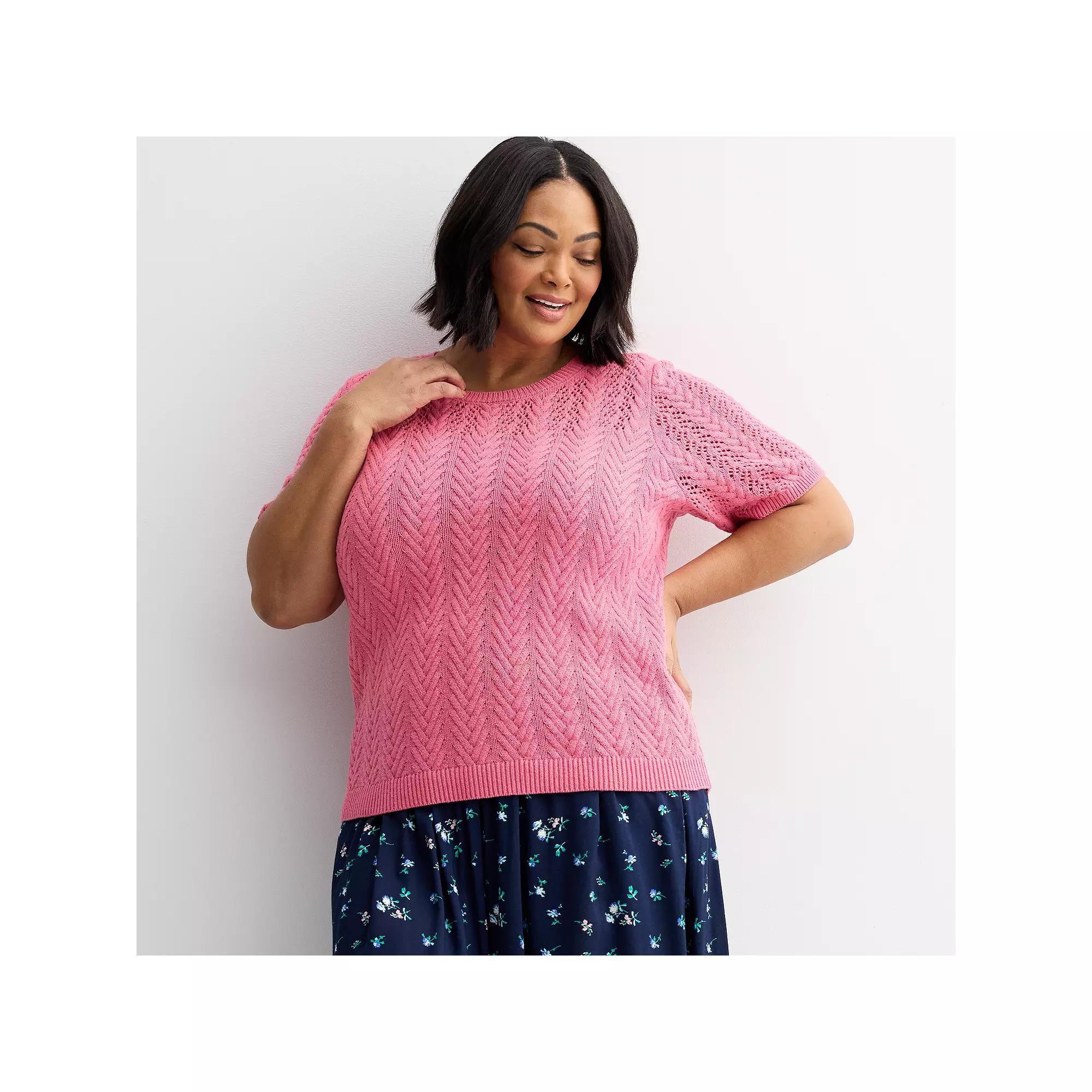 Plus Size Croft & Barrow® Pointelle Cable Yoke Pullover Sweater, Women's, Size: 0X, Pinkberry Product Image