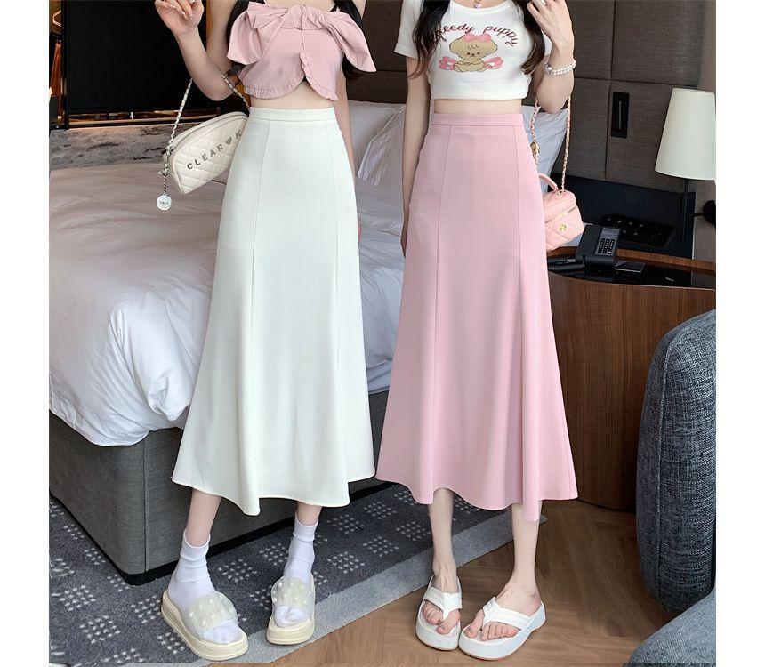 High Rise Plain Midi A-Line Skirt Product Image