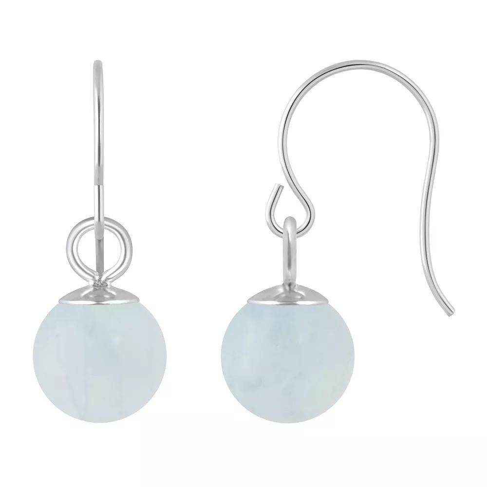 Celebration Gems Sterling Silver 5 mm Sphere Gemstone Drop Earrings, Women's, Milky Aquamarine Product Image