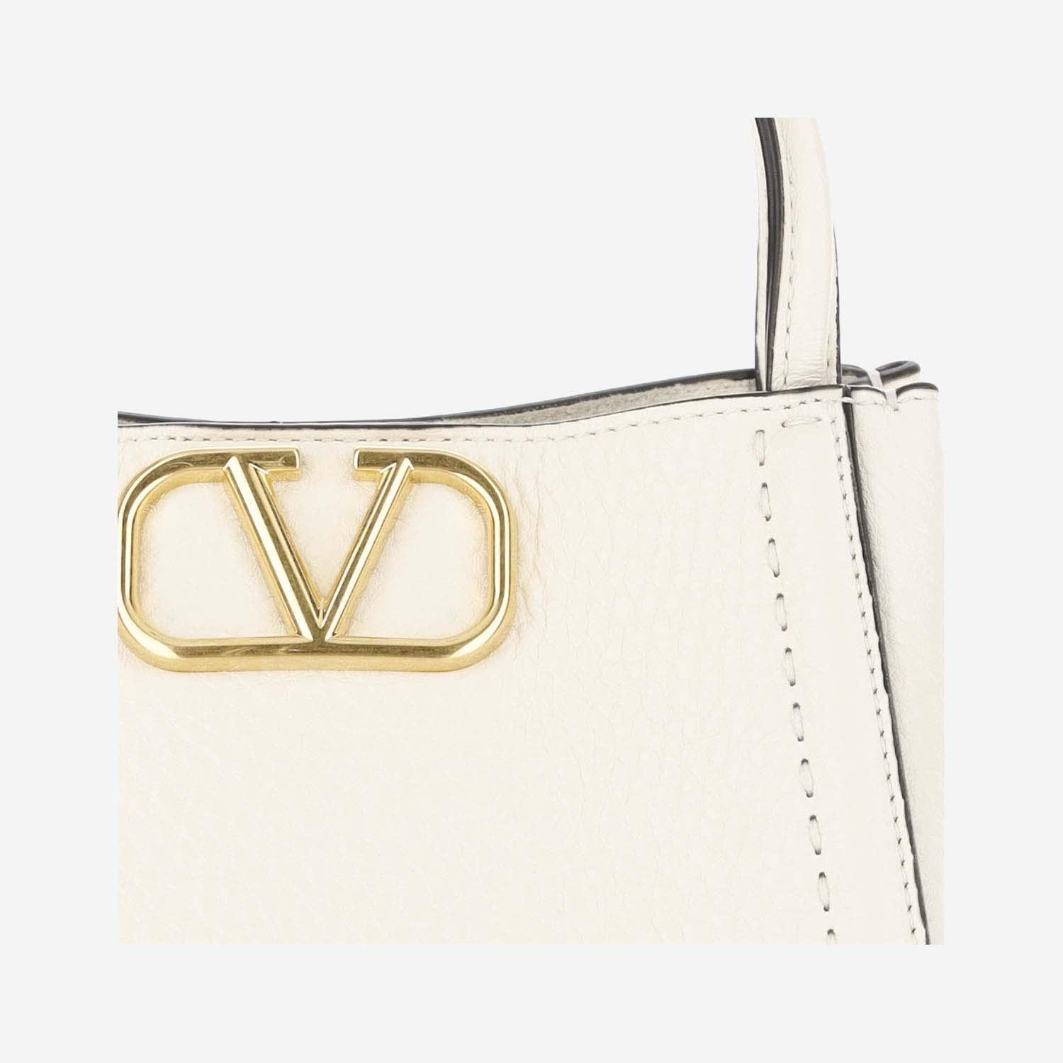 VALENTINO GARAVANI Small Alltime Leather Tote Bag In White Product Image