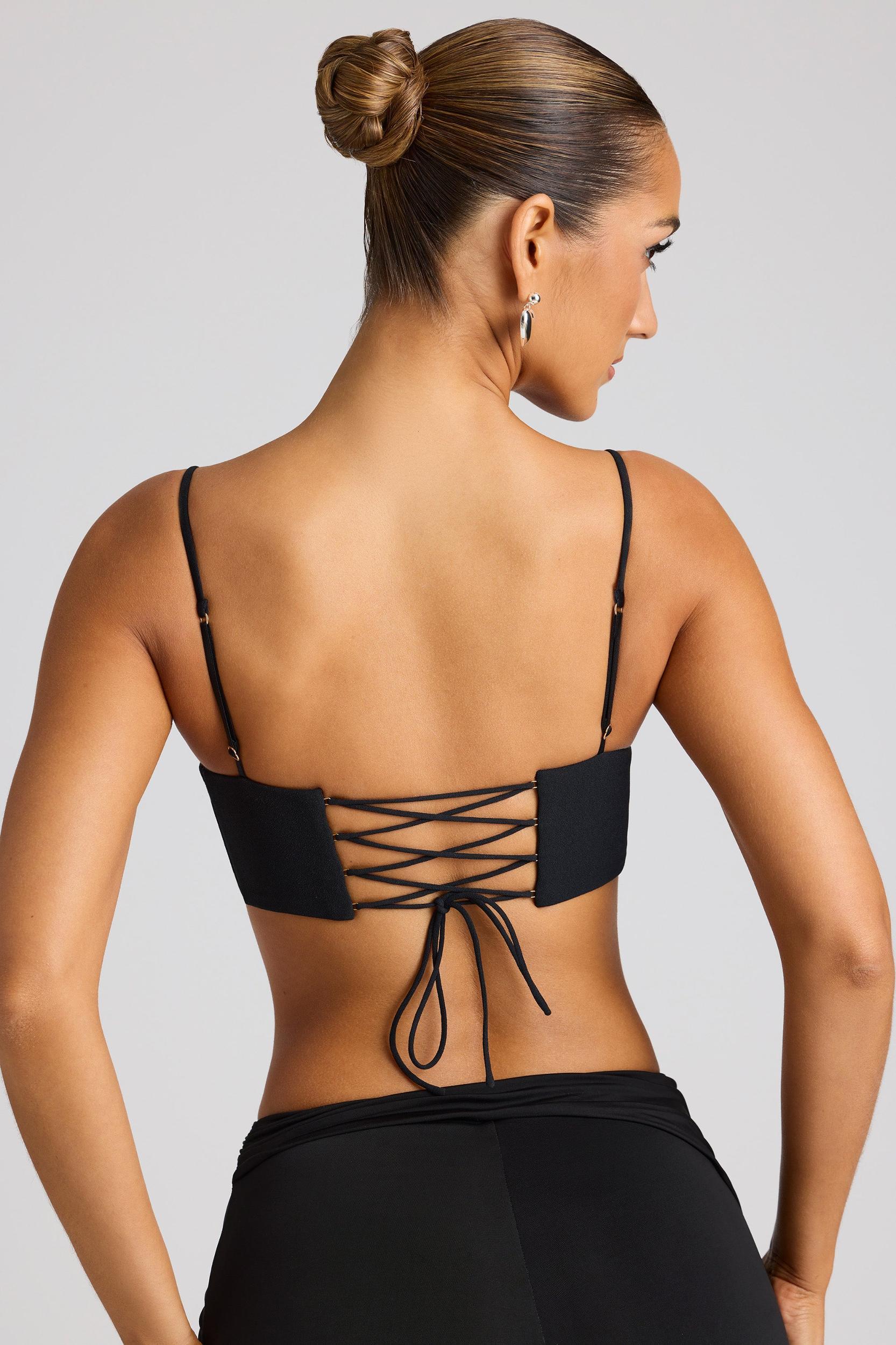 Embellished Heart Detail Crop Top in Black Product Image