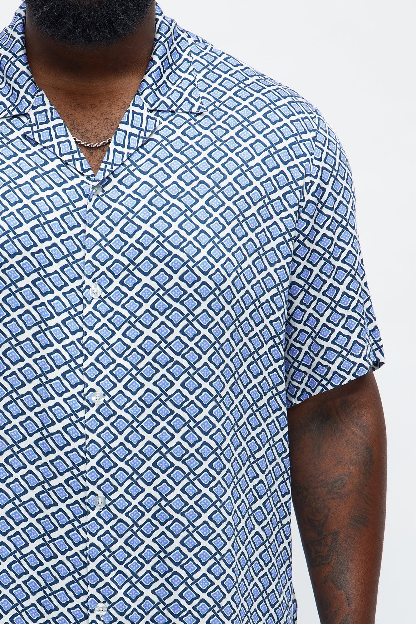 Small Squares Button Up Shirt - Blue/combo Product Image