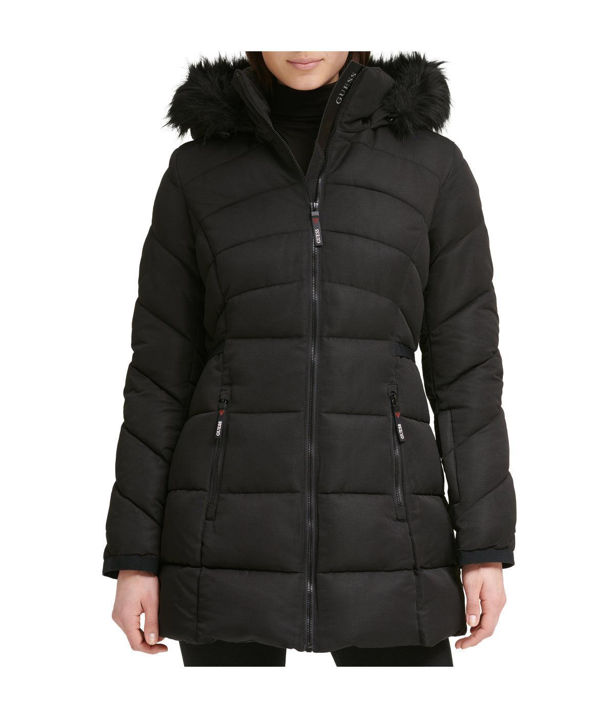 Faux Fur Trim Puffer Jacket 1 Black Product Image