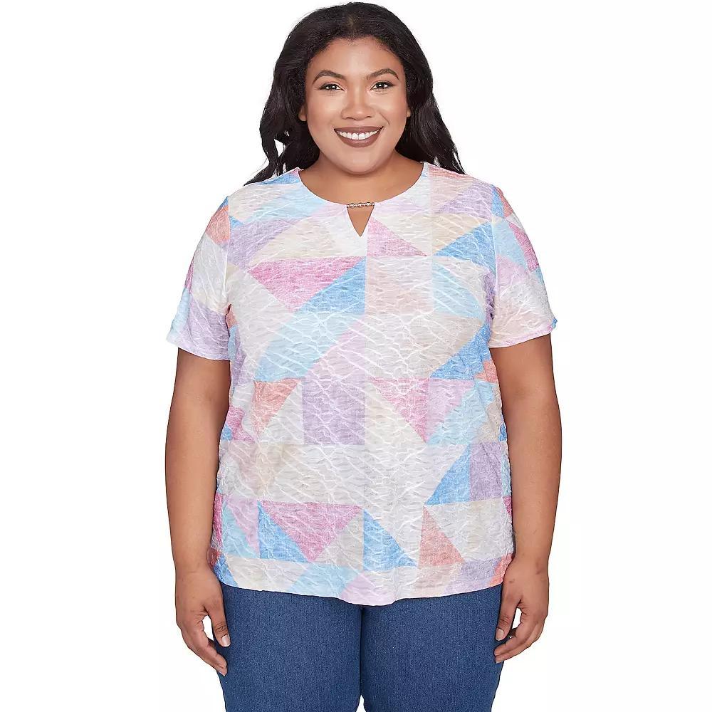 Plus Size Alfred Dunner Geometric Patchwork Tee, Women's, Size: 2XL, Pastel Product Image