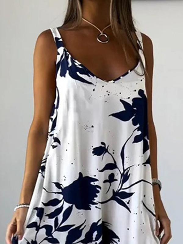Loose Plus Size Floral Printed Split-Joint Spaghetti-Neck Maxi Dresses Product Image