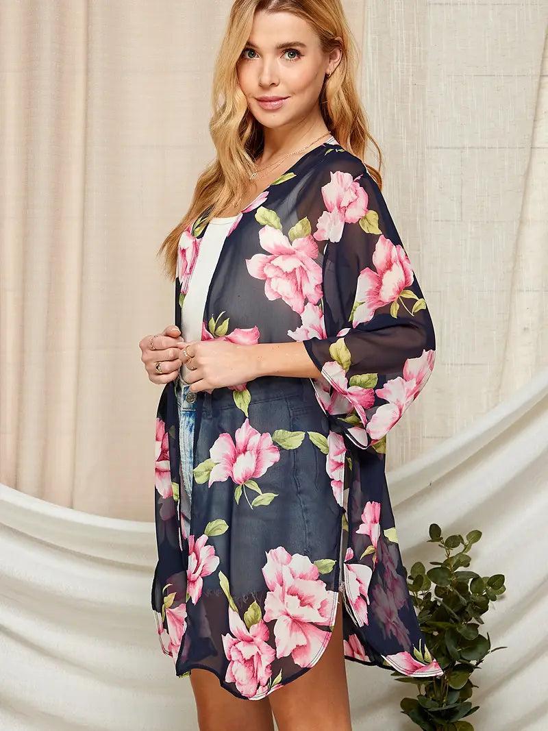 Women Multi Color Floral Open Kimono Product Image