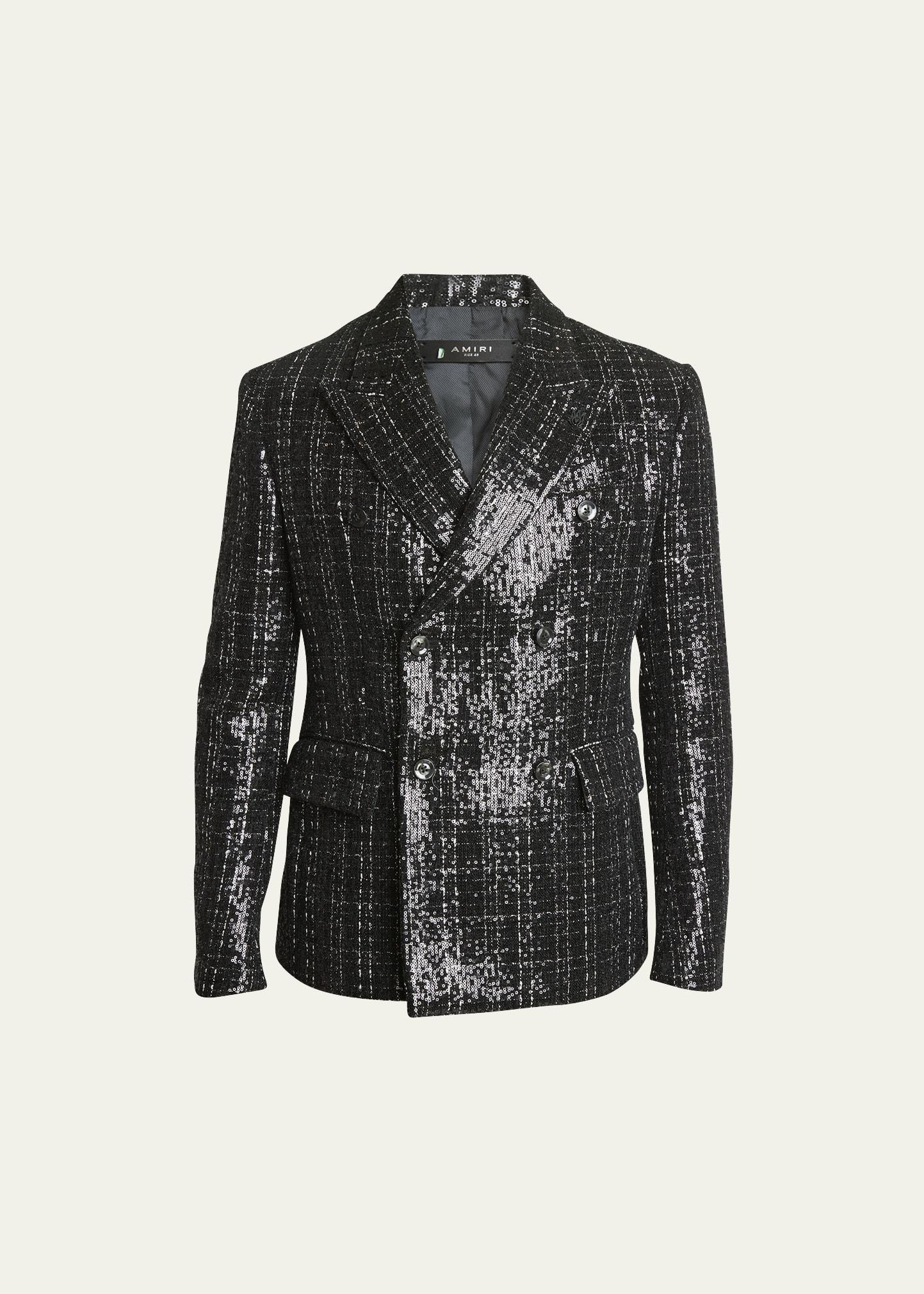 Mens Sequined Boucle Double-Breasted Blazer Product Image