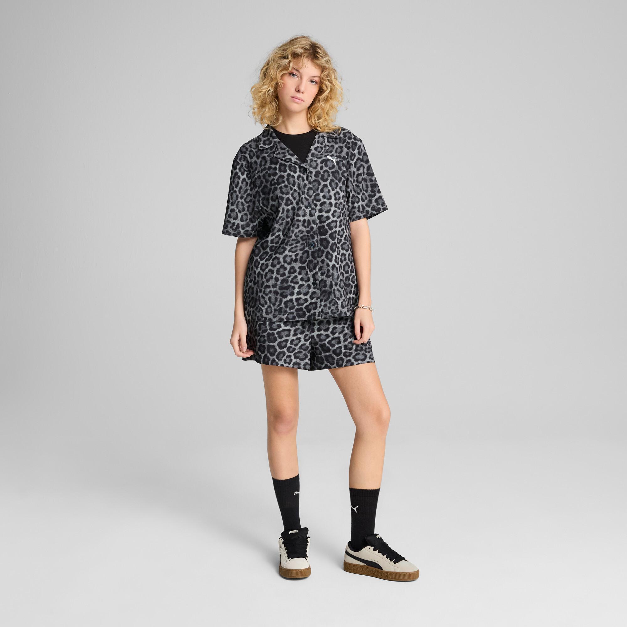 PUMA LEO LUXE Women's Relaxed All-Over Print Woven Shirt Product Image