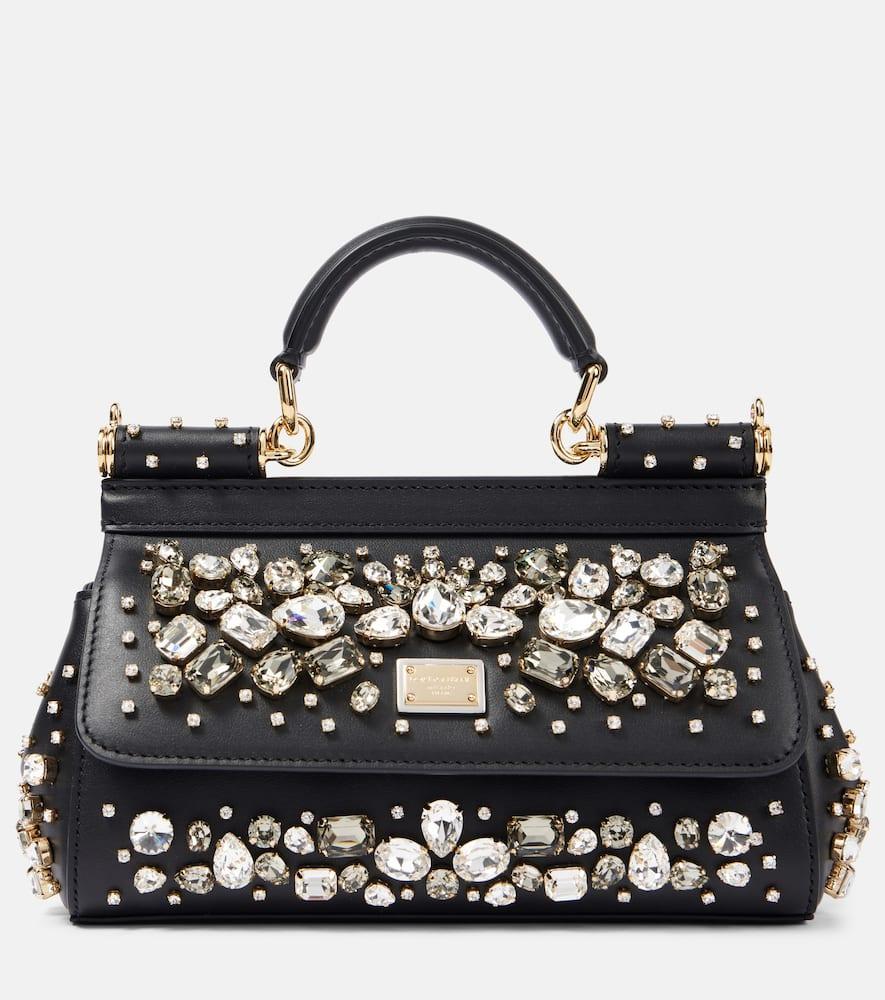 DOLCE & GABBANA Sicily Small Embellished Leather Tote Bag In Black Product Image