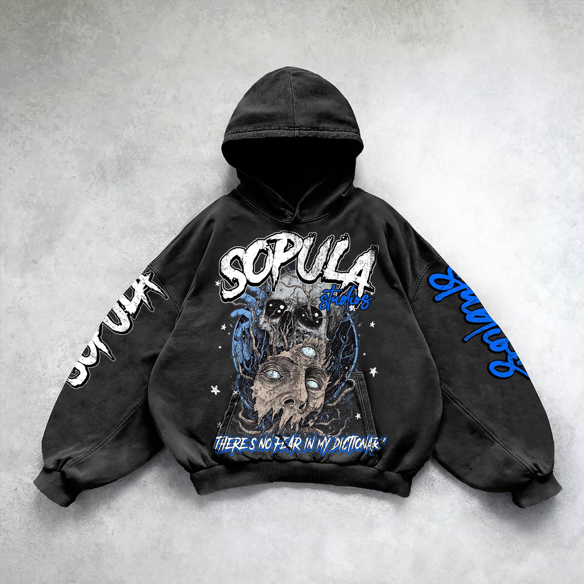 Sopula Skull Human Development Graphic Print Washed Hoodie Product Image