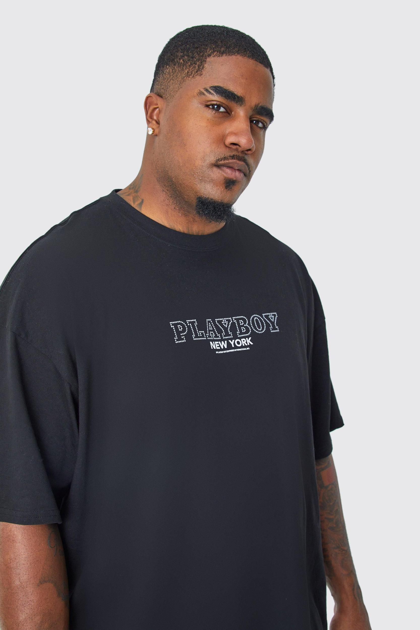 Plus Playboy Rhinestone License T-shirt | boohooMAN USA Product Image