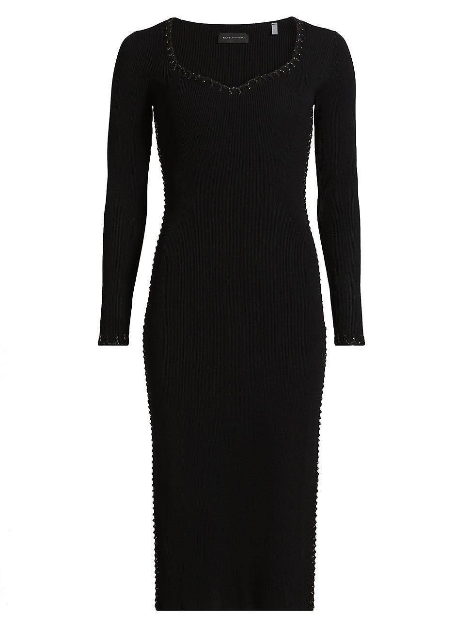Womens The Maddie Rib-Knit Sweetheart Midi-Dress Product Image