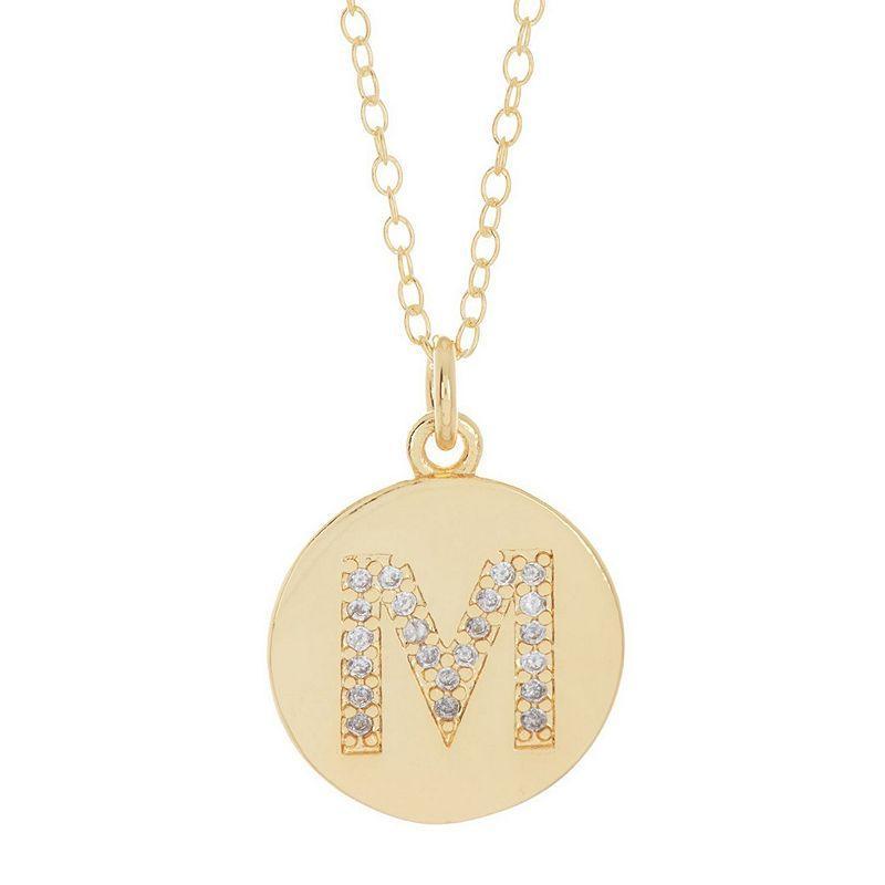 Adornia 14k Gold Plated Cubic Zirconia Engraved Letter Disc Pendant Necklace, Womens Gold Tone S Product Image