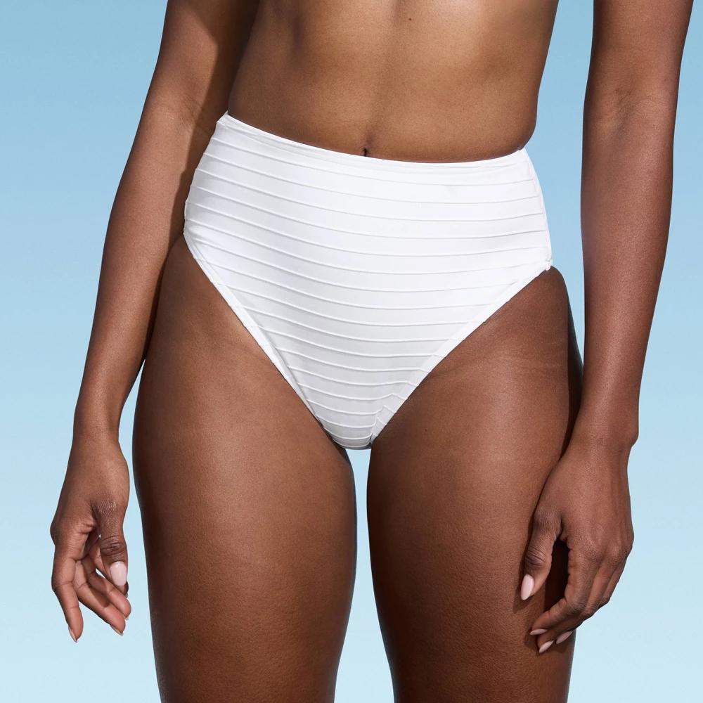 Lands End Womens Ribbed Smoothing High Waist Bikini Bottom - White Product Image