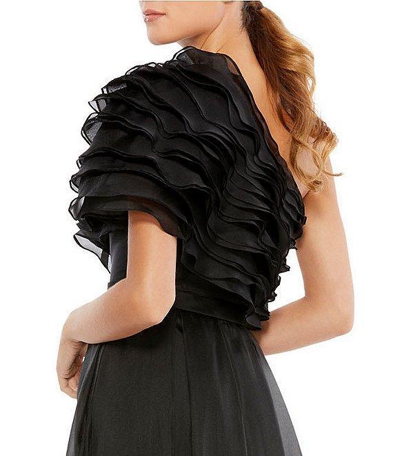 Mac Duggal Applique One Shoulder Short Sleeve A-Line Gown Product Image