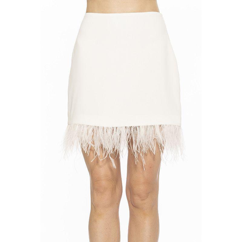 Women's ALEXIA ADMOR Flora Classic Mini Skirt With Feather Trim, Size: 2, Pink Product Image