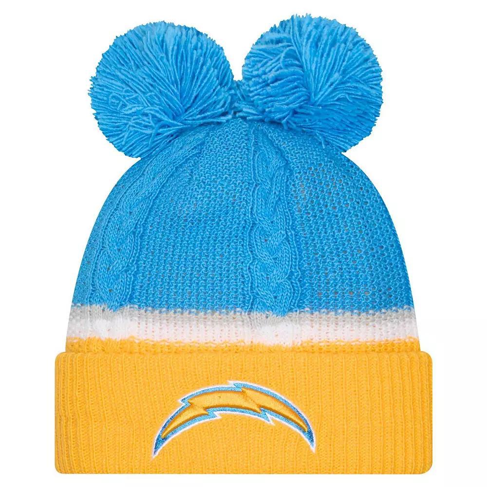 Women's New Era  Powder Blue Los Angeles Chargers Double Bubble Cuffed Knit Hat with Poms, Light Product Image