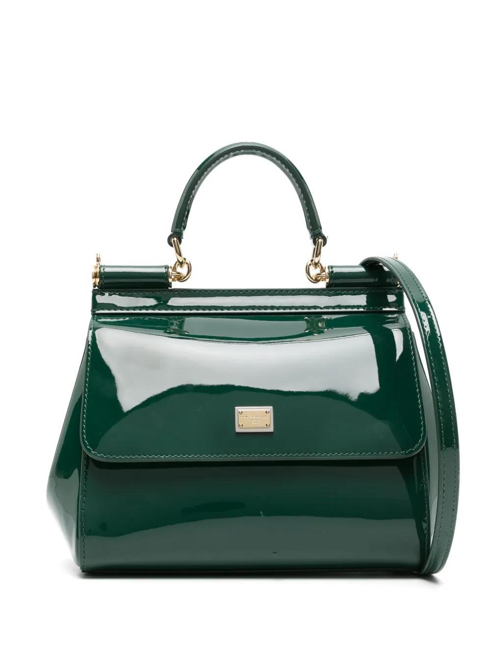 DOLCE & GABBANA Medium Sicily Patent-leather Tote Bag In Green Product Image