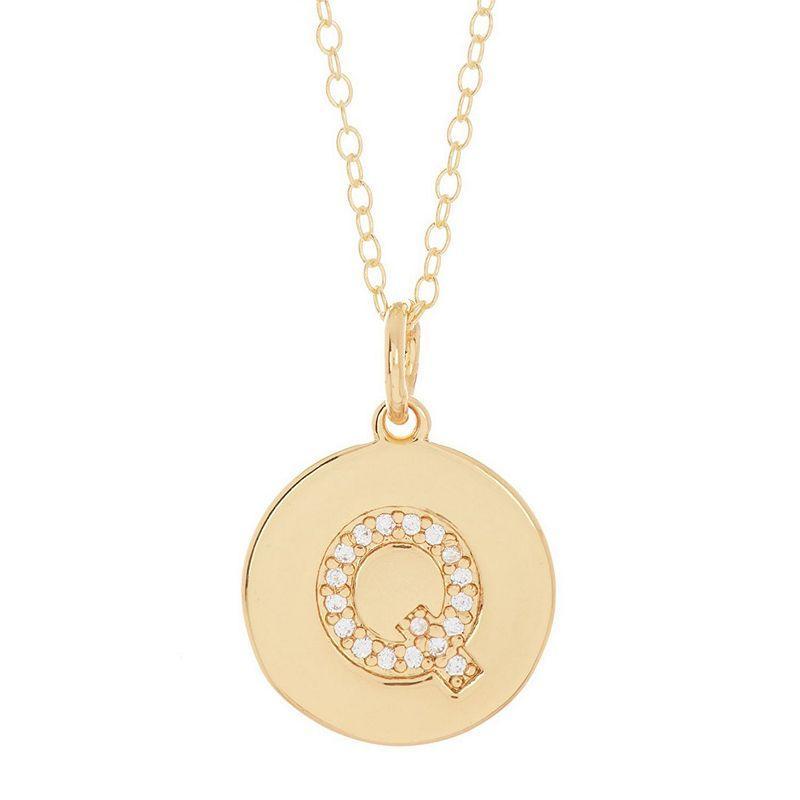 Adornia 14k Gold Plated Cubic Zirconia Engraved Letter Disc Pendant Necklace, Womens Gold Tone S Product Image