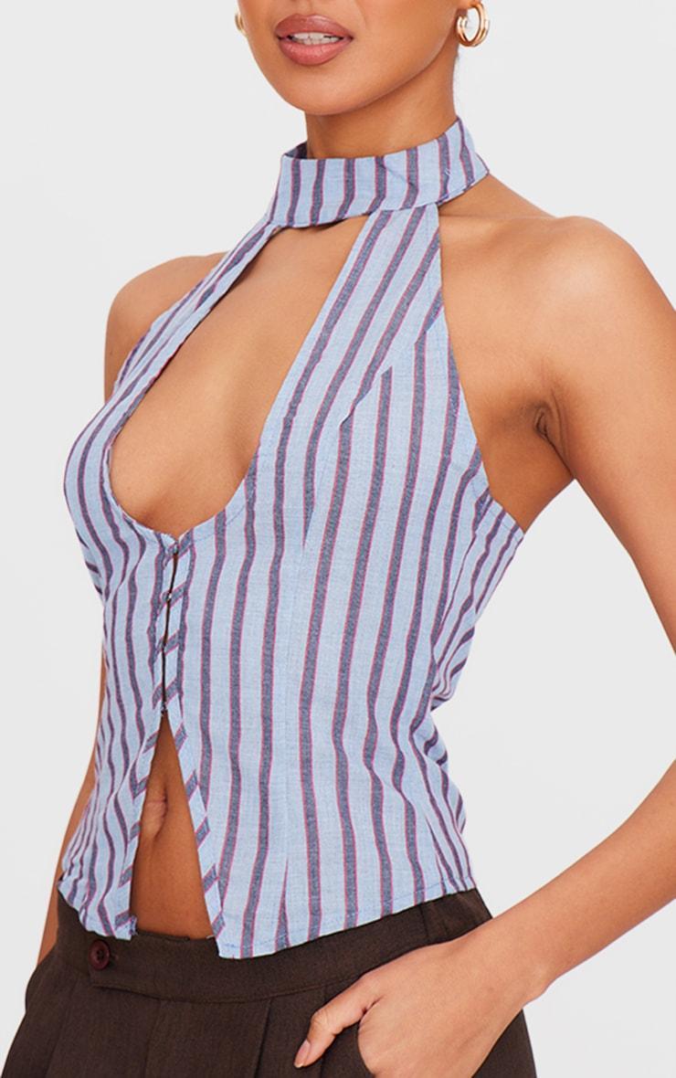 Blue Striped Cut Out Long Top Product Image