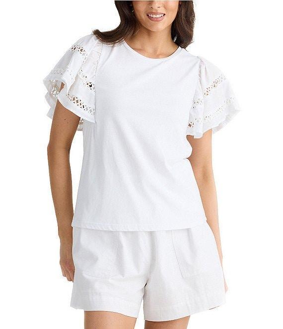 Brave + True Chloe Short Flare Lace Insert Sleeve Crew Neckline Knit Tee Product Image