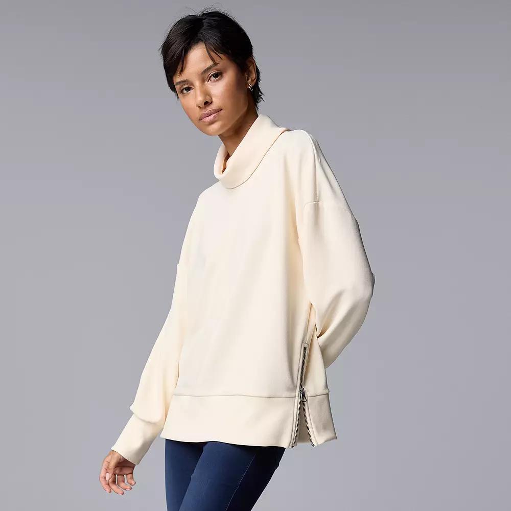 Women's Simply Vera Vera Wang Rib Cowlneck Side-Zip Pullover, Size: Small, Whitecap Gray Product Image