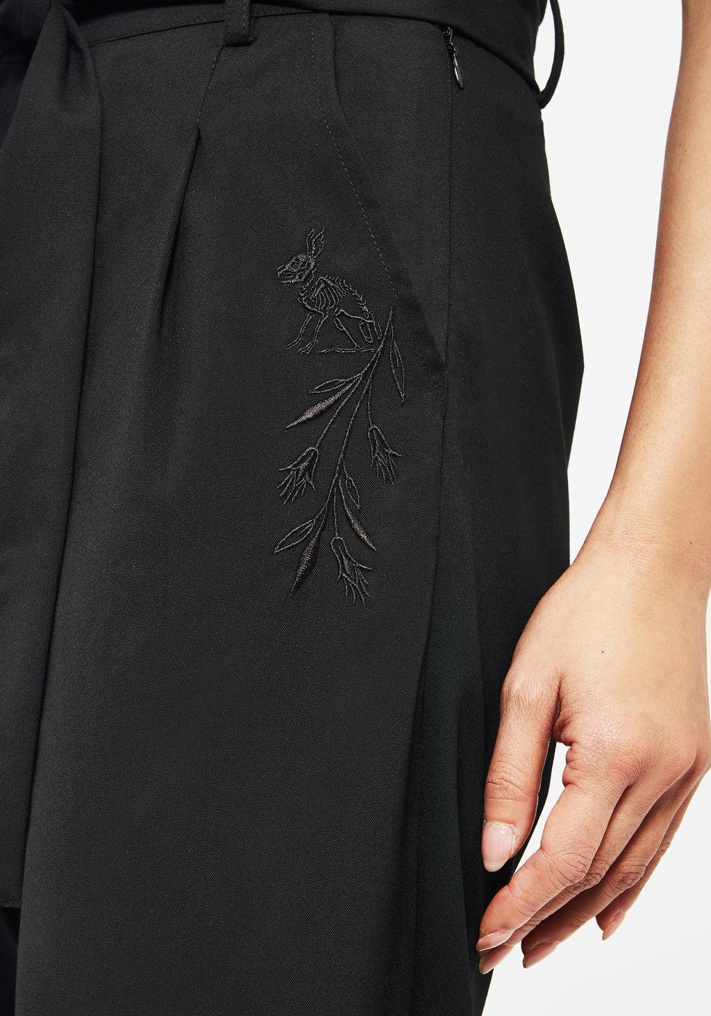 Hester Embroidered Tapered Trousers - Black Product Image