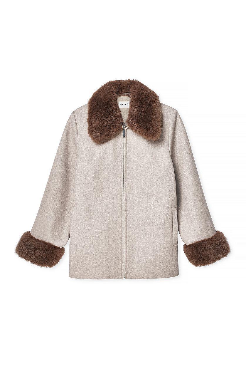 Faux Fur Collar Detail Coat Product Image