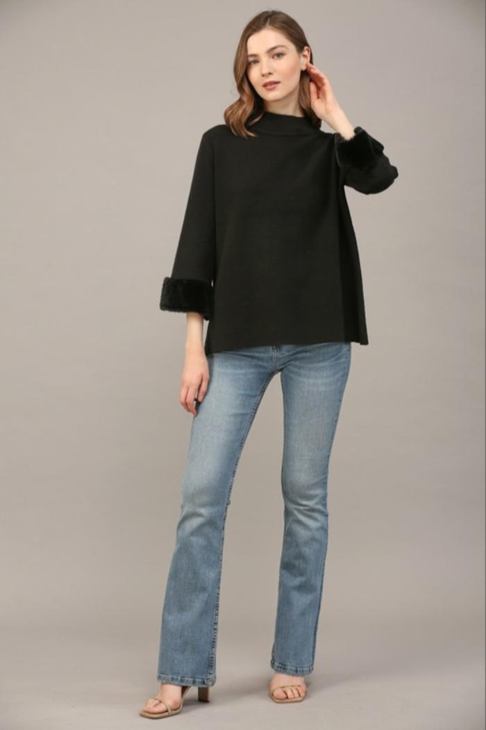 Fur Trim Mock Neck Product Image