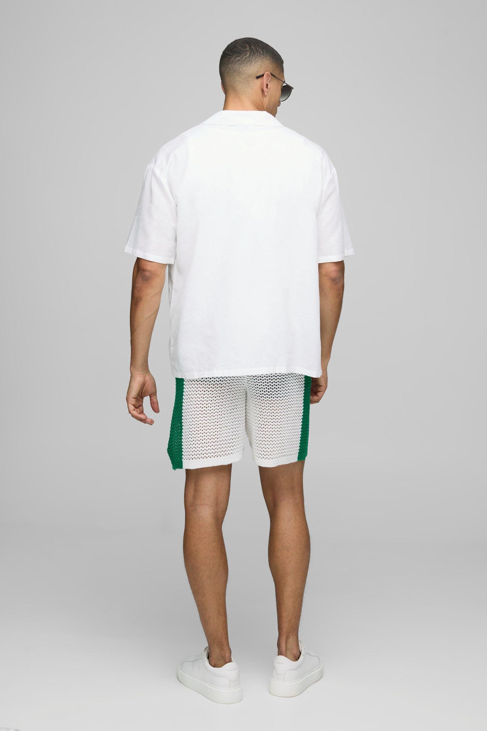 Relaxed Fit Side Stripe Open Stitch Knitted Shorts | boohooMAN USA Product Image