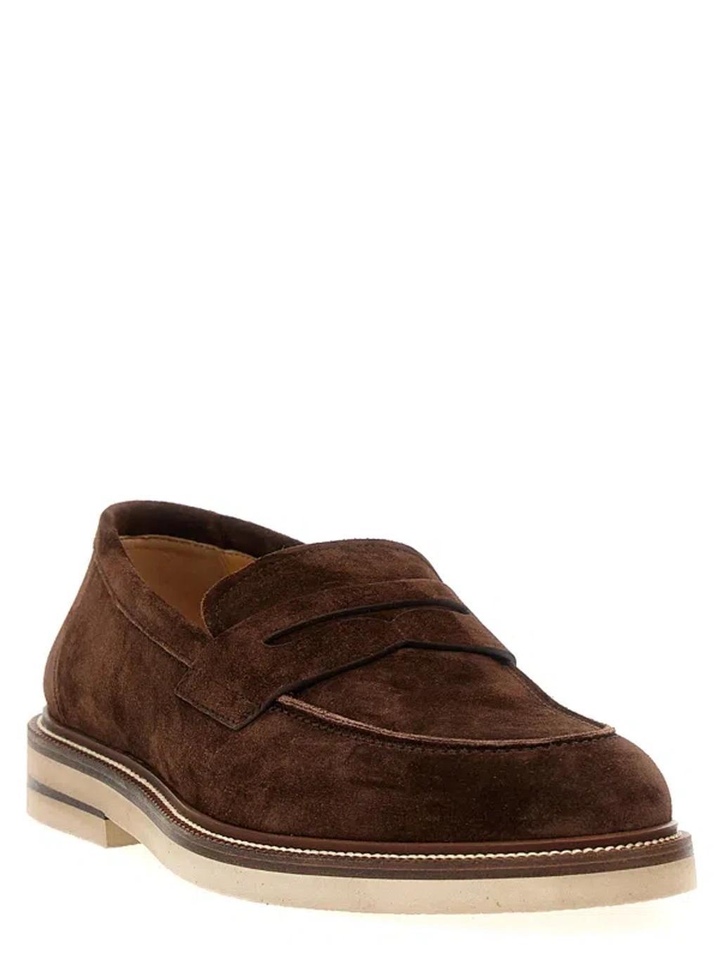 BRUNELLO CUCINELLI Suede Penny Loafers In Brown Product Image