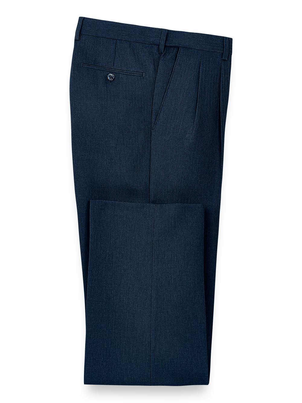 Microfiber Herringbone Pleated Pants - Navy Product Image