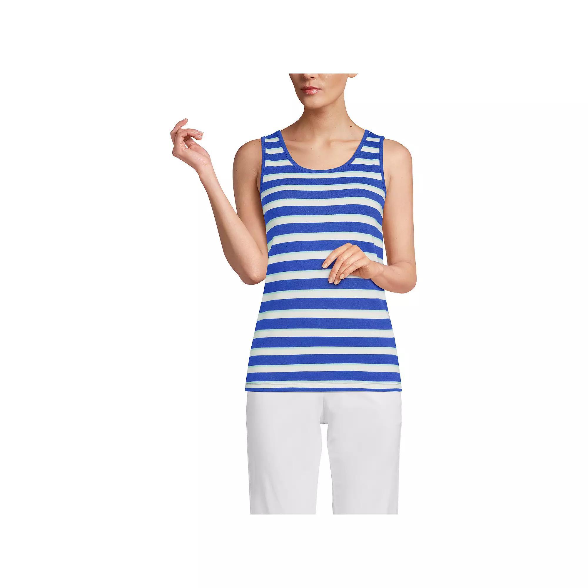 Women's Lands' End Cotton Tank Top, Size: Large Tall, Moss Ivory Stripes Product Image