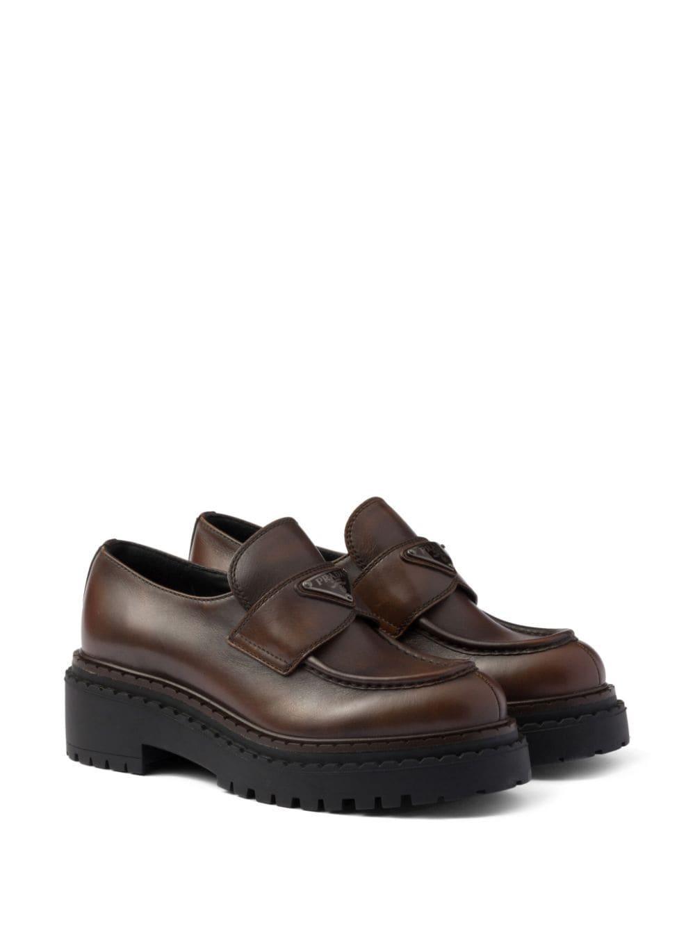 `chocolate` Brushed Leather Loafers In Brown Product Image