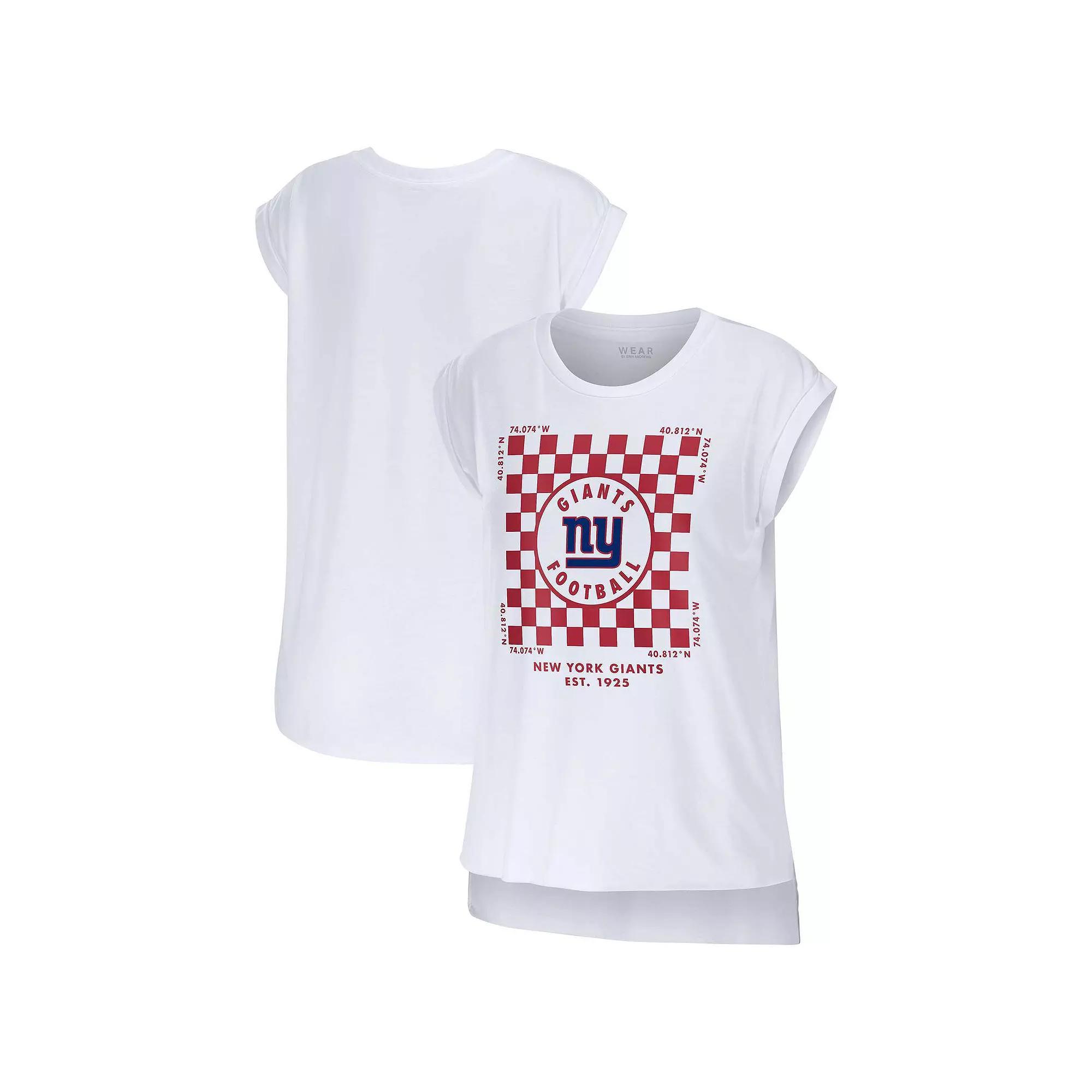 Women's WEAR by Erin Andrews White New York Giants Checker Muscle Tank Top,  Product Image
