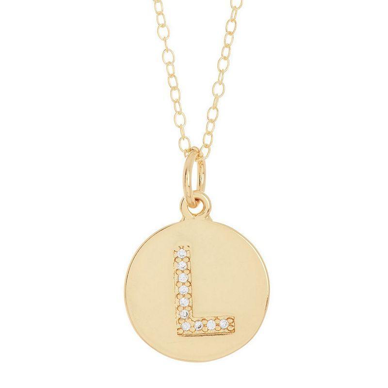 Adornia 14k Gold Plated Cubic Zirconia Engraved Letter Disc Pendant Necklace, Womens Gold Tone S Product Image