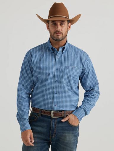 Wrangler® George Strait™ Men's L/S Stony Blue Chain Print Button Shirt Product Image