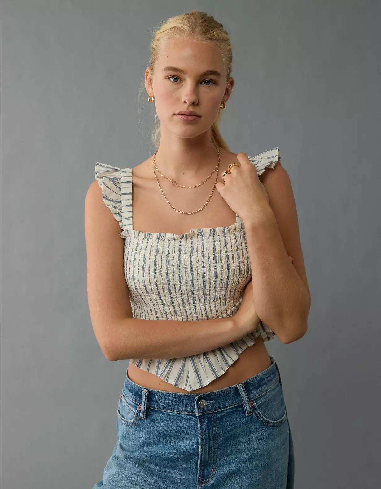 AE Bella Smocked Crop Top Product Image